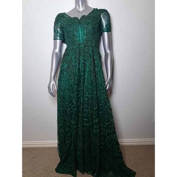 VIENNA PROM creations beaded Green dress Beautifully Hand Made XS